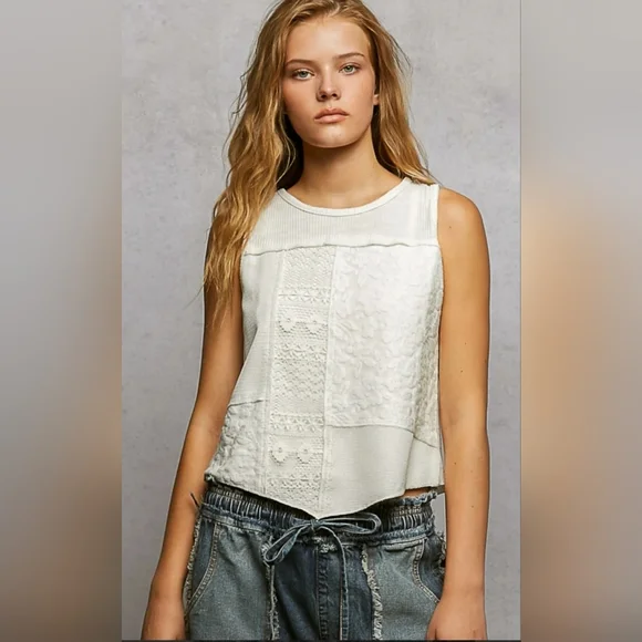 #1132 POL Ghost Flower Patchwork Top - Picture 2 of 14